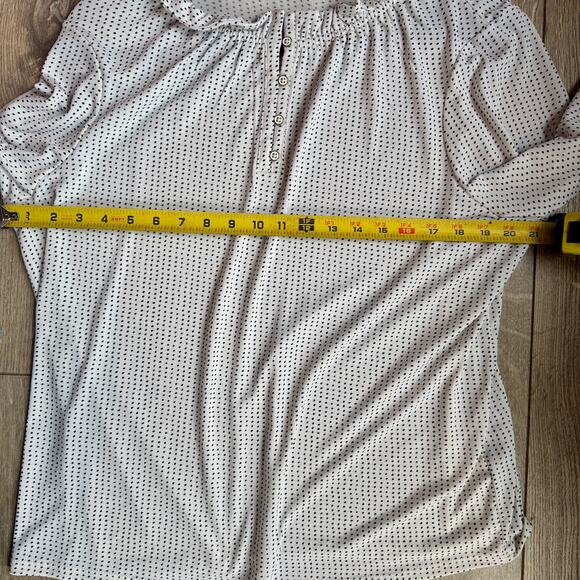 Adrianna Papell Polka Dot Blouse Womens XL Ruffle Neck Long Sleeve Top - Picture 7 of 7